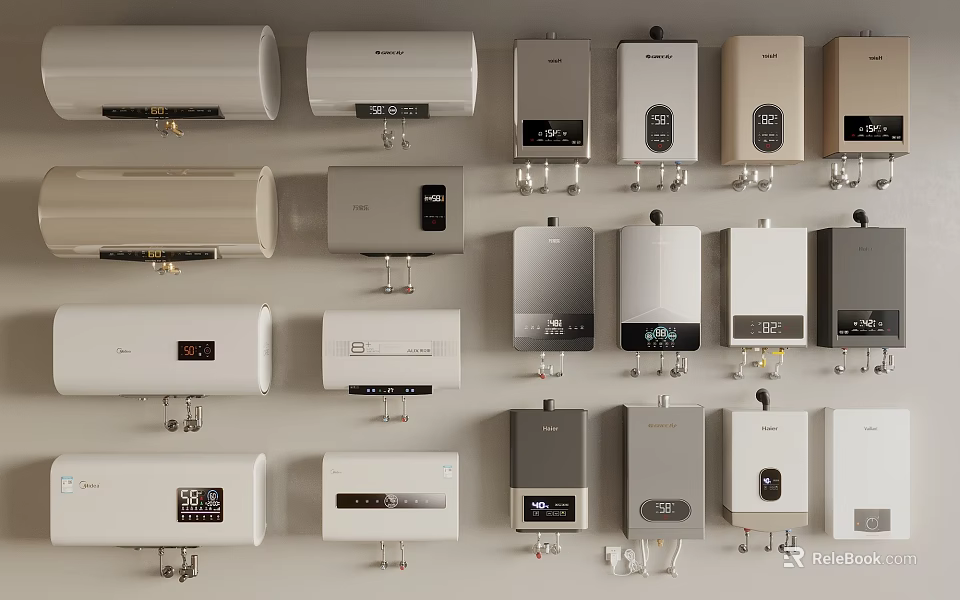 Various Types Of Electric Water Heaters With Different Designs And Mounting Styles 3d model 
