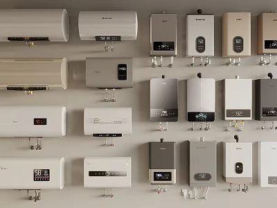 Various Types Of Electric Water Heaters With Different Designs And Mounting Styles 3d model