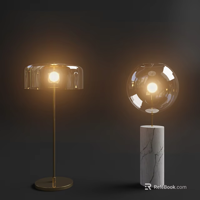 Modern Table Lamps With Transparent Shades Golden And White Cracked Bases Warm Lighting 3d model 