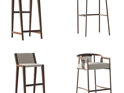 Modern Bar Stools With Wooden Frames And Various Backrest Designs For Home Use 3d model