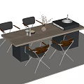 Sleek Modern Bar Counter with Wooden Top Gray Chairs Orange Armrests and Table Decor