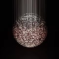 Modern Spherical Chandelier with Crystal Hanging Elements Illuminated Against Black Background 3d model