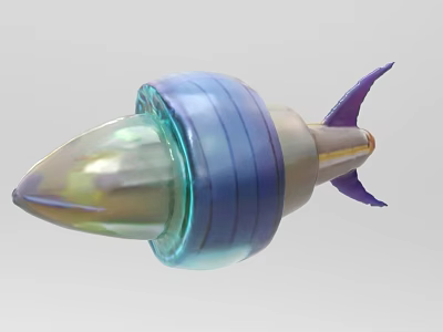 Aquatic Animal With Blue Purple Gradient Streamlined Head Transparent Section And Purple Tail 3d model