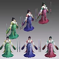 Game Movie Female Characters In Traditional Costumes With Swords And Colorful Outfits