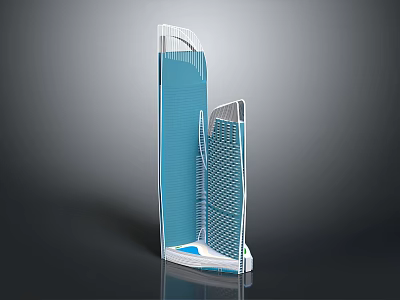 Cartoon Sci Fi Scene With Tall Blue White Buildings Glass Curtain Walls And Lower Blue Base 3d model