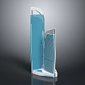 Cartoon Sci Fi Scene With Tall Blue White Buildings Glass Curtain Walls And Lower Blue Base