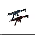 Two Blue And Red Modern Tactical Weapons Assault Rifles With Detailed Mechanical Structure