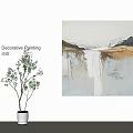 Modern Decorative Oil Painting Hanging On White Wall With Green Plant