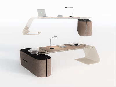 Modern Office Desk With Sleek Wooden Desktop Laptop And Adjustable Desk Lamp 3d model