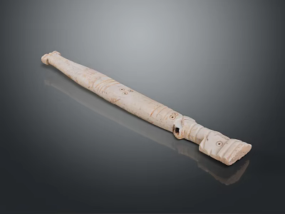 Ancient Carved Bone Weapon With Long Shaft And Sculpted Decorative Head 3d model