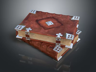 Vintage Stacked Books With Brown Covers And Metal Corner Decorations And Playing Card Suit Patterns 3d model