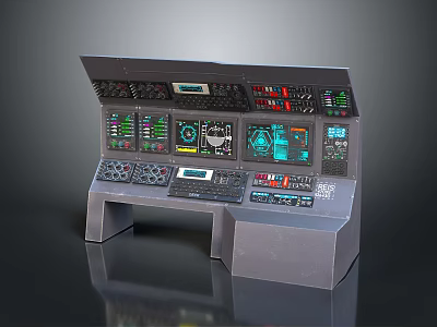 Advanced Modern Computer Console With Multiple Display Screens And Control Buttons 3d model