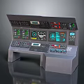 Advanced Modern Computer Console With Multiple Display Screens And Control Buttons