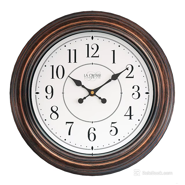 Classic Wooden Frame Wall Clock With White Dial Black Numbers And Black Hands 3d model 