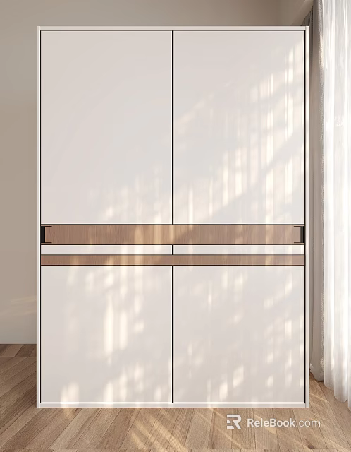 Modern Wardrobe Interior Design With White Finish And Wooden Strip Sunlight Shadow Patterns 3d model 