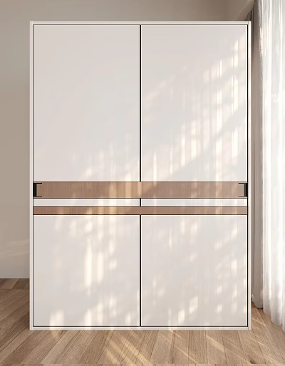 Modern Wardrobe Interior Design With White Finish And Wooden Strip Sunlight Shadow Patterns 3d model