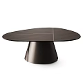 Modern Minimalist Oval Wooden Dining Tables With Sleek Conical Metallic Bases For Upscale Dining Rooms