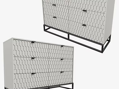 Modern Entryway Cabinet And Side Cabinet With Geometric Pattern Doors Drawer Storage Black Metal Legs 3d model