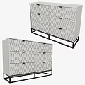 Modern Entryway Cabinet And Side Cabinet With Geometric Pattern Doors Drawer Storage Black Metal Legs