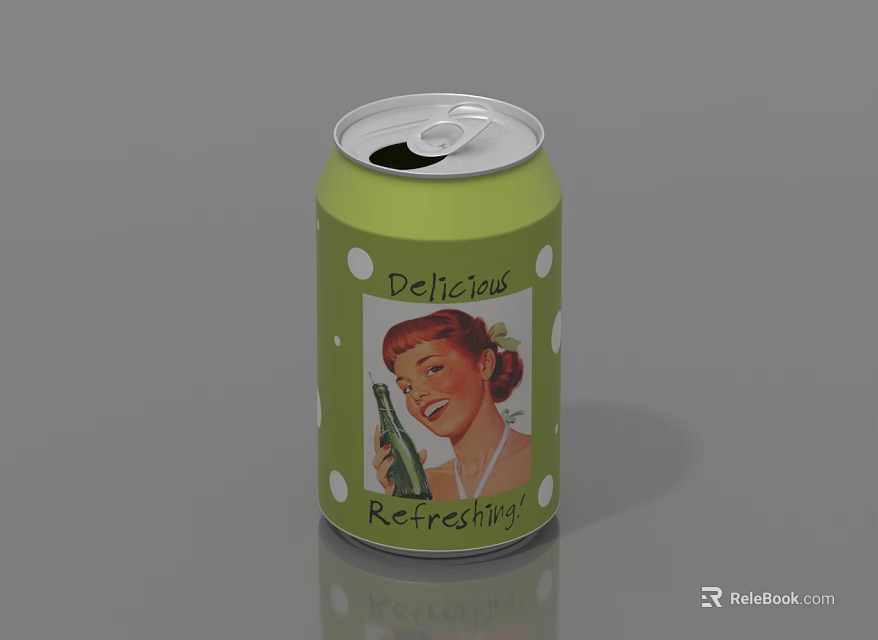 Refreshing Delicious Green Canned Drink Featuring Female Illustration On Label Design 3d model 