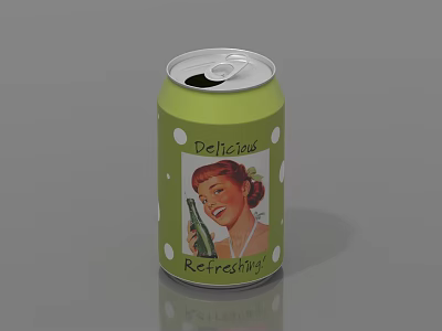 Refreshing Delicious Green Canned Drink Featuring Female Illustration On Label Design 3d model
