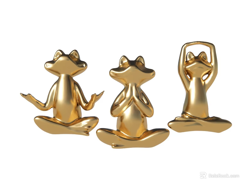 Ornamental Golden Frog Figurine Set Featuring Different Yoga Poses For Home Decor 3d model 