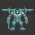 Mechanical Gorilla Character With Jet Wings And Gun In Metallic Armor Design