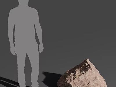 Human Silhouette Standing Next to Detailed Natural Rock on Gray Background 3d model