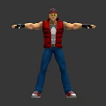 Character in Red Vest Blue Jeans Red Sneakers with Red Green Hat and Arms Outstretched