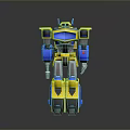 Yellow And Blue Robot Character With Mechanical Design And Toy Model Features