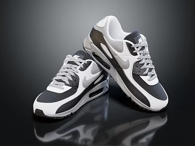 Nike Air Max Sneakers With Black White Gray Mesh Upper Air Cushion And Rubber Outsole 3d model