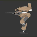 Futuristic Orange Armored Mech Robot Holding Rifle Weapon In Hand
