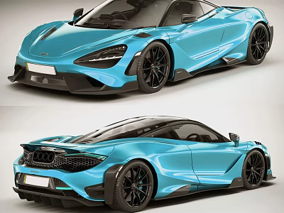 Turquoise Sports Car With Sleek Aerodynamic Design Black Alloy Wheels Sporty Exterior Front Rear Views 3d model