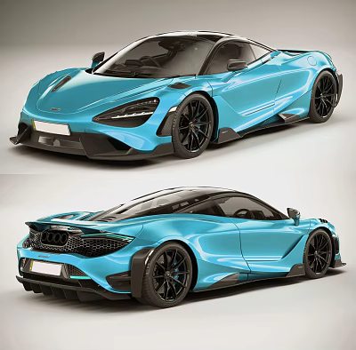 Turquoise Sports Car With Sleek Aerodynamic Design Black Alloy Wheels Sporty Exterior Front Rear Views 3d model