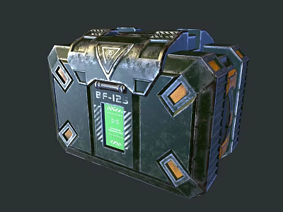 Futuristic Metallic Storage Case With Green Digital Display And Orange Accents 3d model