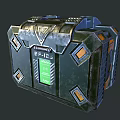 Futuristic Metallic Storage Case With Green Digital Display And Orange Accents