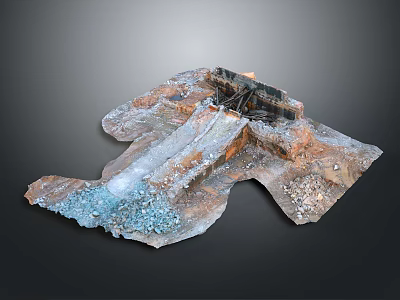 Detailed Natural Terrain Model With Waterfall Blue Water And Rock Formations 3d model