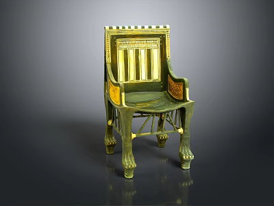 Egyptian Style Leisure Chair With Golden Accents Green Seat And Carved Legs 3d model
