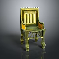 Egyptian Style Leisure Chair With Golden Accents Green Seat And Carved Legs