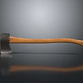 Vintage Axe With Metal Head And Wooden Handle On Smooth Surface With Reflection