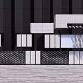Modern Building Facade With Black Background And White Modular Panels Grille Details 3d model