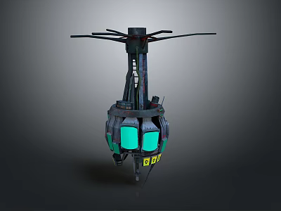 Industrial Tech Equipment With Four Rotors Green Glowing Components And Number 057 3d model