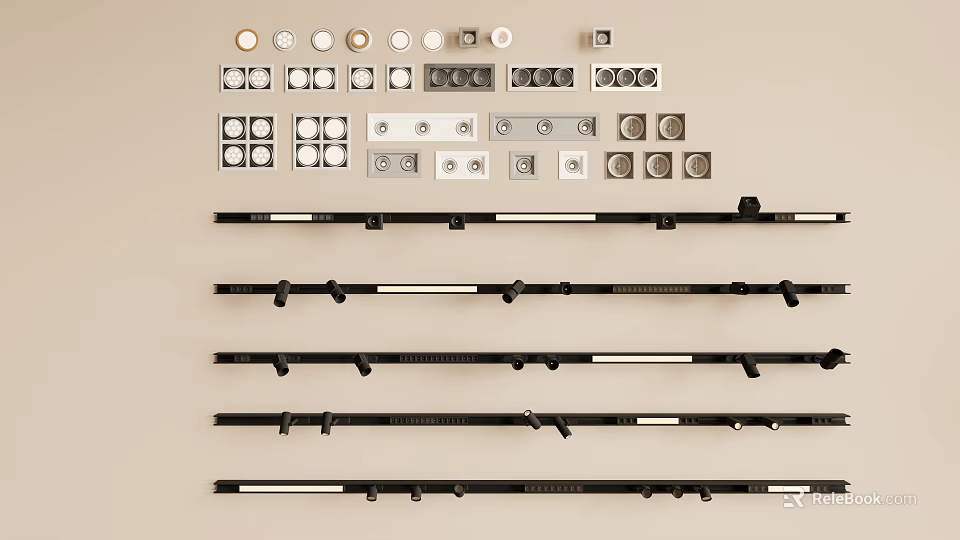 Downlights and Spotlights Collection with Various Designs Sizes and Installation Components 3d model