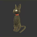 Stylish Black Cat Figurine With Red Collar Sitting Pose 3D Art Render