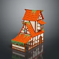 Traditional Half Timbered Building With Orange Roof Ivy Decorations Small Windows And Wooden Frame