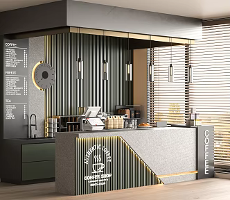 Modern Cafe Coffee Bar Coffee Machine Workbench Milk Tea Shop Operation Desk Cashier Dining Area 3d model