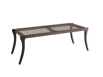 Modern Woven Bench With Dark Curved Legs And Minimalist Design 3d model