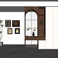 Modern Foyer Hallway Design with Wooden Partition Cabinet Decorative Paintings and Plant