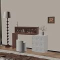 Elegant Wooden Dressing Table With Cosmetics White Cabinet Chair Floor Lamp And Plants