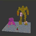 Transformers Optimus Prime Figure With Lunar Module Model And Small Figure On Gravel Base